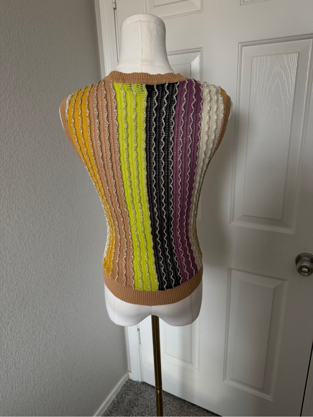 Anthropologie Sleeveless Multi-Stripe Knit Crop Top - Tan, Yellow, Lime - Picture 5 of 5